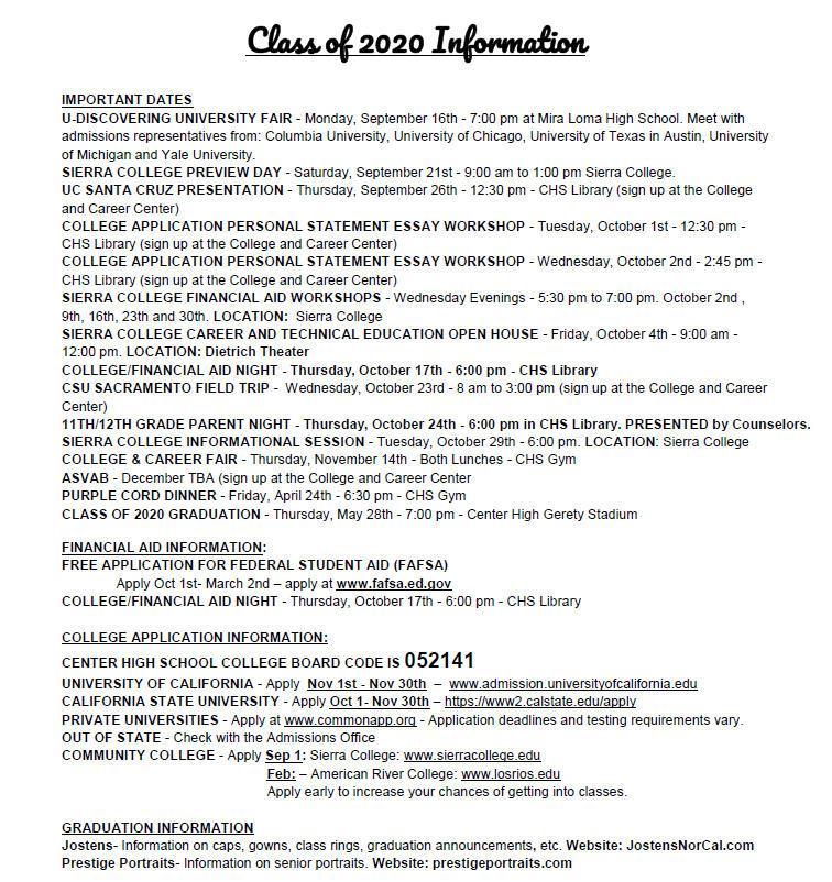 Center High School - Important Links